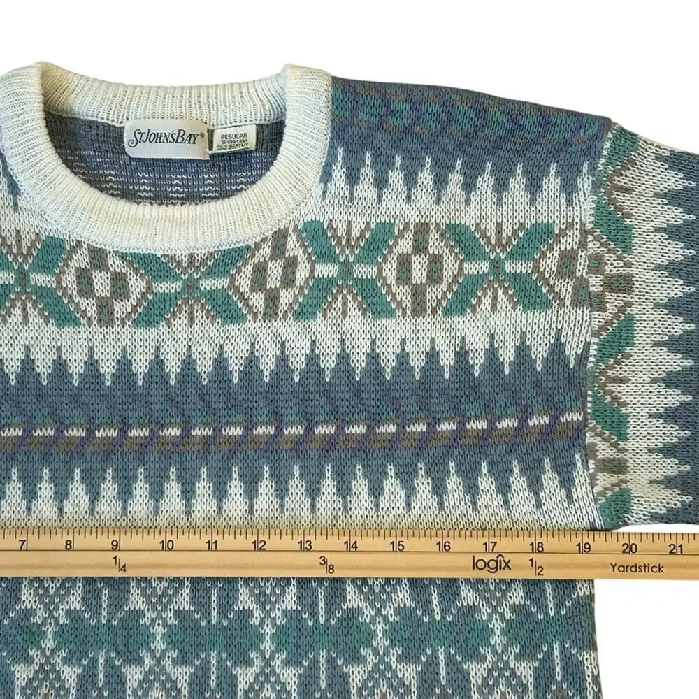 Vintage St. John’s Bay Nordic Fair Isle Sweater Men’s Small Blue Cream